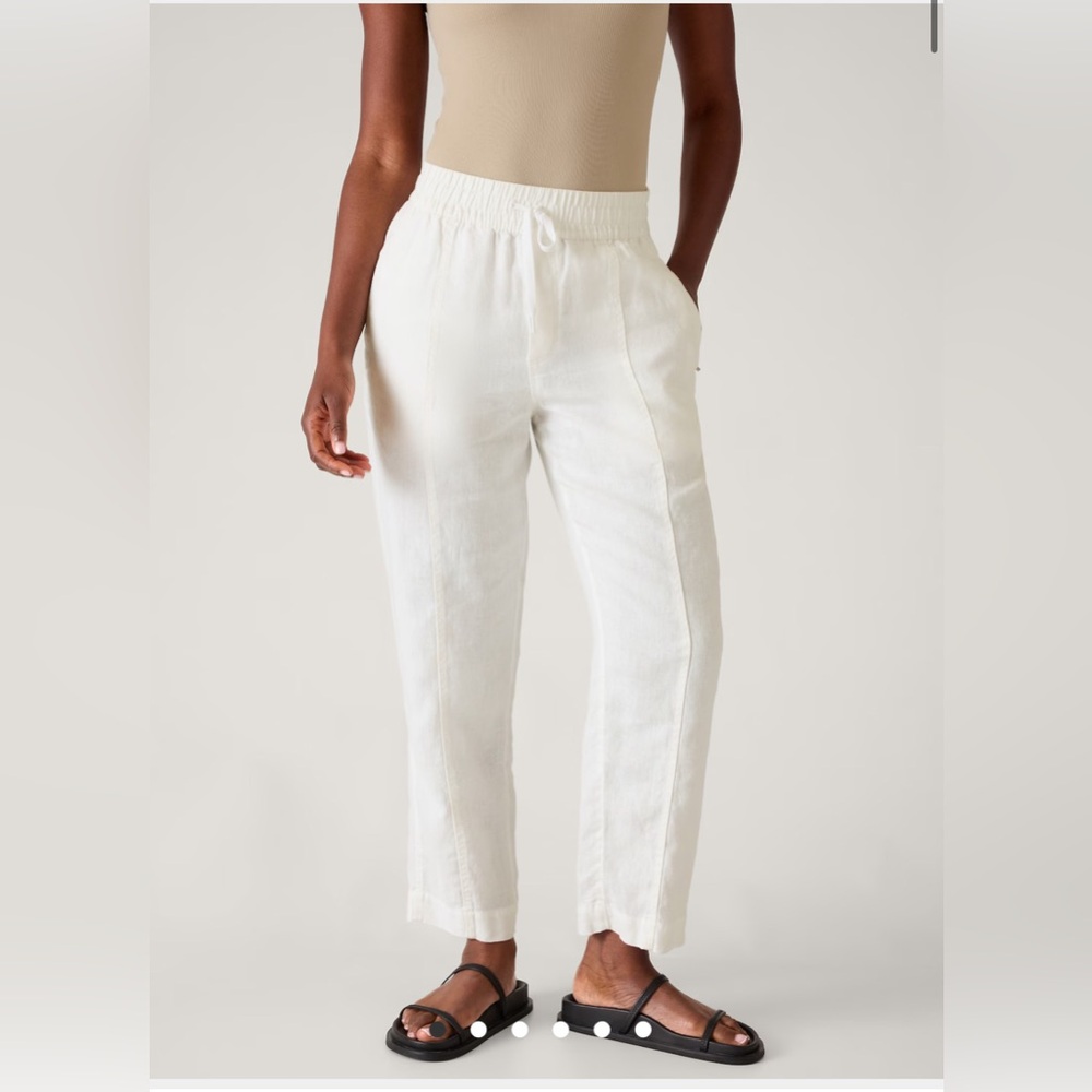 Athleta White Linen Ankle Pant